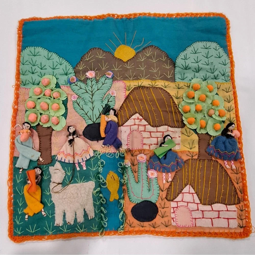 Vintage‎ Peruvian Handmade Folk Art Farm Scene 3D Wall Tapestry 18